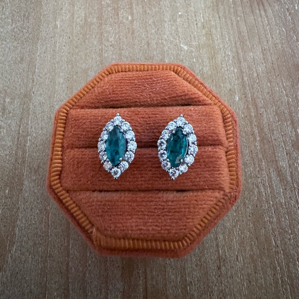 Emerald Marquise Halo Stud Earrings